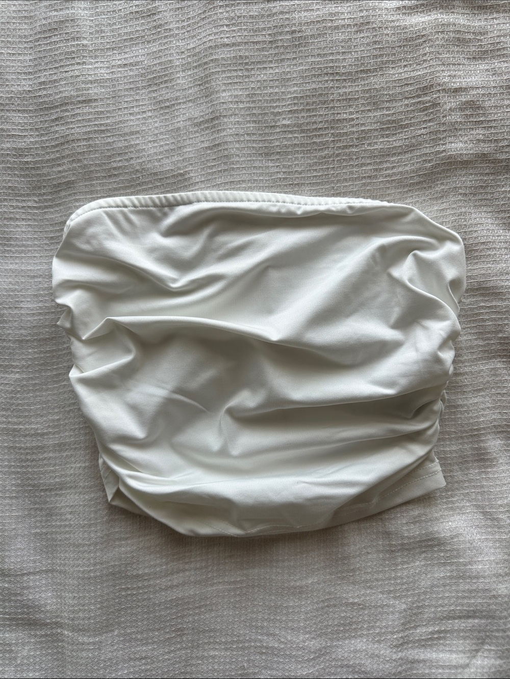 Cider White Strapless Ruched Tube Crop Top